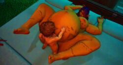 3d bed bedroom_sex big_belly big_thighs body_tattoo elezen elf elf_ears elf_female ffxiv final_fantasy_xiv gigantic_breasts gpose(ffxiv) hand_on_belly lalafell legs legs_apart legs_up matrons_elf missionary_(legs_up) missionary_position pointy_ears pregnant pregnant_belly pregnant_female pregnant_sex purple_hair standing standing_position tattoo thick_legs thick_thighs