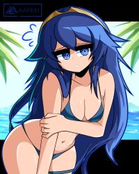 alternate_costume bikini blue_bikini blue_eyes blue_hair blue_swimsuit breasts female female_only fire_emblem fire_emblem_awakening kafein lucina_(fire_emblem) nintendo solo swimsuit