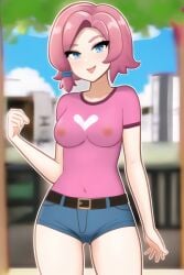 1girls ai_generated blue_eyes bodypaint female female_only human maeve_(paladins) painted_clothes paladins pink_hair solo tagme