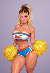 ai_generated bimbo bimbo_body bimbo_lips cheerleader cheerleader_outfit cheerleader_uniform disgusted fake_breasts oc original_character penelope_jameson