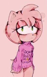 1girls amy_rose blush bottomless colono featureless_crotch female furry sega sonic_(series) sweater tail