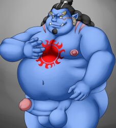 anthro balls big_balls big_penis blue_body blue_skin boner erection facial_hair fish-men_(one_piece) jinbe male male_only nude one_piece overweight penis solo solo_male thevillager