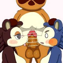 animal_crossing anthro balls big_breasts breasts canid canine censored erection eulipotyphlan female ffm genitals group group_sex hand_on_head heart_eyes heart_symbol hedgehog hi_res looking_at_genitalia looking_at_penis mabel_able male male/female mammal nintendo open_mouth penis raccoon_dog sable_able sex simple_background tanuki threesome tom_nook tongue tongue_out trio zk_(artist)