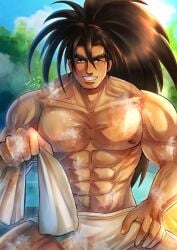 1boy 2022 bara barazoku blush haohmaru hi_res highres looking_at_viewer male male_nipples male_only mofnyan muscular_male nipples samurai_shodown