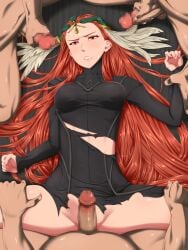 1girls 3boys angry arm_grab ashunera_(fire_emblem) assisted_rape bare_midriff bare_thighs bottomless bound breasts censored clenched_teeth dominant_pov dress female female_focus femsub fire_emblem fire_emblem:_radiant_dawn gangbang held_down imminent_rape imminent_sex imminent_vaginal leg_grab long_hair long_sleeves looking_at_viewer maledom masturbation medium_breasts midriff multiple_boys nintendo on_back orange_eyes orange_hair pov rape rapist_pov restrained spread_legs sweat tetoran thighs torn_clothes very_long_hair