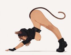 1girls all_fours bent_over boots catgirl hoodie large_breasts nude original_character solo tail tdp yoruichi_stretch