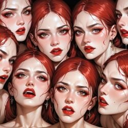 8girls ai_generated allison_eckhart clone clones earrings long_hair milf multiple_girls naked only_female red_hair scp_foundation white_body