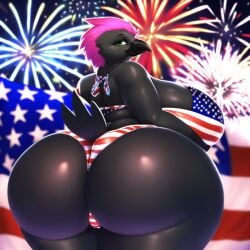 2023 4th_of_july ai ai_generated ass avian big_breasts big_butt breasts chubby chubby_female female female_only fireworks looking_at_viewer mommy nipples overweight overweight_female rachel_thepyromancerfox raven tail thepyromancerfox