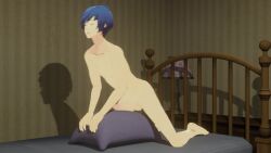 1boy animated atlus blue_hair cum erection human makoto_yuki male male_focus male_only masculine masturbation no_sound nude orgasm pale_skin penis persona persona_3 pillow princeluca solo tagme video