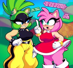 1futa 1girls amy_rose anthro blue_eyes eroticphobia eyelashes female futa_on_female futanari green_body green_eyes green_hair hedgehog hedgehog_humanoid imminent_sex mobian_(species) pink_hair sega sharp_teeth sonic_(series) sonic_the_hedgehog_(idw) sonic_the_hedgehog_(series) surge_the_tenrec tenrec tenrec_humanoid