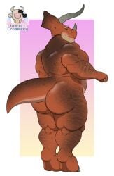 1ceberg absurd_res anthro ass big_butt body_hair ceratopsian dinosaur hi_res looking_back male male_only musclegut muscular muscular_male ornithischian rear_view reptile scalie solo standing tom_(1ceberg) triceratops