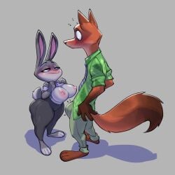 2024 anthro anthro_on_anthro areola bigdad biped breasts bulge canid canine clothing disney duo erect_penis erection erection_under_clothes erection_under_clothing female flashing flashing_breasts fox fur grey_body grey_fur judy_hopps lagomorph leporid male mammal nick_wilde nipples orange_body orange_fur penis rabbit shirt shirt_lift short_stack shortstack tail tease teasing thick_thighs thighs zootopia
