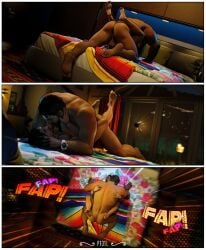 2boys 3d anal bara beard bed bedroom brown_hair comic daemoncollection el_blaze gay king_(tekken) male_only muscle namco namco_bandai nude sega tekken tekken_3 thrusting virtua_fighter virtua_fighter_5 wince yaoi