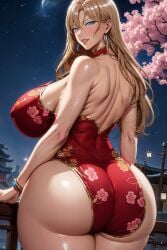 ai_generated bare_legs blonde_hair blue_eyes china_dress chinese_clothes gigantic_ass huge_breasts kurashiki_reika light-skinned_female light_skin long_hair massive_breasts mature_female milf saimin_seishidou shiromi_ai voluptuous voluptuous_female