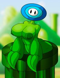 1girls anthro artist_request big_breasts breasts female female_only flower green_body humanoid ice_flower mario_(series) nipples non-human outdoors pipes plant plant_girl plant_humanoid solo super_mario_bros. tagme warp_pipe