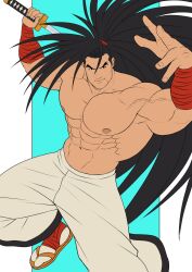 1boy 2023 bara barazoku clothing haohmaru japanese_clothing looking_at_viewer male male_nipples male_only muscular_male nipples samurai_shodown xelgot