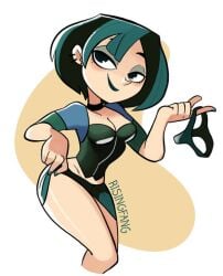 female female_only gwen_(tdi) panties risingfang single_girl smile smirk teal_hair teal_lipstick total_drama_island undressing