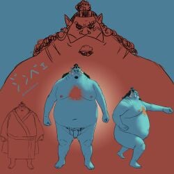 anthro balls blue_body blue_skin facial_hair fish-men_(one_piece) flaccid jinbe male male_only moonlumoon nude one_piece overweight penis solo solo_male