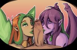 2girls 2girls1boy artist_request big_penis blowjob cock_worship fellatio illusen_(neopets) jhudora_(neopets) large_penis neopets penis threesome