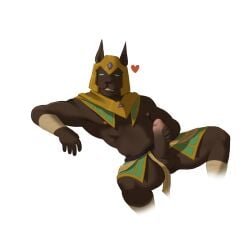 anubis big_balls big_pecs big_penis canine cock cute dick furry game gay huge_cock league_of_legends league_of_legends:_wild_rift male masturbation muscular naked nasus penis