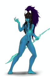 green_skin kalista league_of_legends league_of_legends:_wild_rift small_breasts white_background