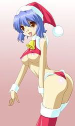 artist_request ass blue_hair christmas erect_nipples hat huge_eyes pointy_chin smile