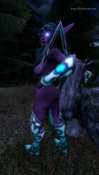 1girls 3d blizzard_entertainment green_hair mssp1295 night_elf nude purple_skin solo tyrande_whisperwind warcraft world_of_warcraft