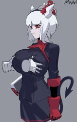 big_breasts firstw1 helltaker horns lucifer_(helltaker) white_skin