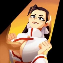 animated black_hair boobjob breast_squeeze breasts business_woman chizuru_kagura cum_on_breasts cum_on_face flyfishslyfish king_of_fighters priestess snk tagme video