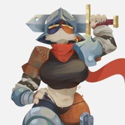 armor big_breasts breasts feline female fortnite furry knight meow_skulls_(fortnite) soldart tagme thick_thighs wide_hips