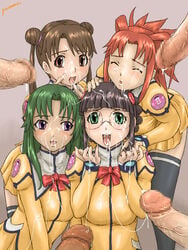 arisa_glennorth bukkake censored cum faceless_male fujisawa_yayoi glasses green_hair group highres katase_shima kayama_akira kisaragi_gunma uchuu_no_stellvia