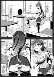 1girls 1male absurd_res absurdres age_difference altered_common_sense alternate_angle ass censored_pussy comic common_sense_change dialogue ero-note:_ore_ga_nani_shite_mo_mondai_ni_naranai_kyoushitsu ero_note fat_man female femsub greyscale happy happy_trance hard_translated huge_ass huge_breasts hypnosis mind_control multiple_panels musk nyuu_(manekin-eko) old_man older_male open_mouth panties_down polka_dot_panties short_skirt skirt smile solo speech_bubble sweat tech_control text thigh_highs thighhighs translated ugly_bastard ugly_man unaware unaware_hypnosis undressing waitress wide_hips wink