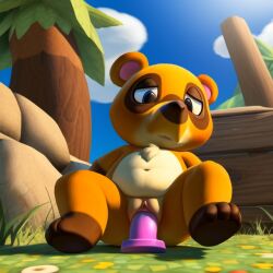 ai_generated animal_crossing bedroom_eyes cuntboy dildo dildo_in_pussy frosting.ai furry furry_only intersex looking_at_pussy looking_down mammal masturbation nintendo outdoors pussy raccoon sitting tanuki tom_nook tree vaginal_penetration video_games