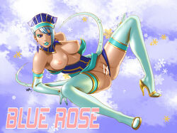 1girls blue_eyes blue_hair blue_lipstick blue_rose_(tiger_&_bunny) breasts censored earrings eyeshadow female_human fingernails fingernails_over_gloves gloves high_heels human jewelry karina_lyle large_breasts lipstick nipples pussy thighhighs tiger_and_bunny vagina wakino_keibun