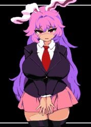 1girls animated blush breasts busty flustered huge_breasts long_hair reisen_udongein_inaba skirt solo tagme takorin thighhighs touhou udonge_in_interspecies_cave