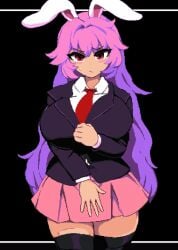 1girl 1girls animated big_breasts bunny_ears bunny_girl busty nervous purple_hair red_eyes red_tie reisen_udongein_inaba skirt tagme takorin thick_thighs thighhighs thighs touhou udonge_in_interspecies_cave