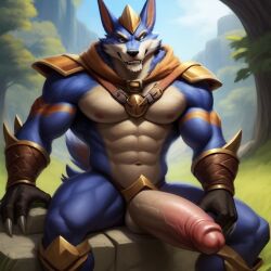 ai_generated anthro canine claws foreskin hands-free huge_cock league_of_legends male muscular muscular_male navel nipples penis riot_games sitting solo uncircumcised unretracted_foreskin veiny_penis warwick wolf
