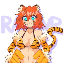 bikini bikini_bottom bikini_top blue_eyes endless_monday:_dreams_and_deadlines hcnone orange_hair tiger tiger-chan tiger-chan_(hcnone) tiger_ears tiger_girl tiger_print tiger_print_bikini tiger_stripes