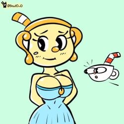 big_breasts cleavage cuphead cuphead:_the_delicious_last_course cuphead_(game) ms._chalice smile smiling starlowo