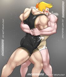 2boys ass bara bearhug blush bodysuit bulge bulge_rubbing bulge_through_clothing cum cum_in_clothes erection erection_under_clothes feet_out_of_frame frottage gay hug human human_only male male_only muscular muscular_male singlet thick_thighs thighs twitching_penis wrestling wrestling_outfit wrestling_singlet yaoi