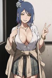 ai_generated ai_yvetal big_breasts blue_hair breasts female female_focus female_only konan light-skinned_female light_skin naruto naruto_(series) naruto_shippuden necklace solo solo_female solo_focus