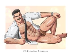 balls bara big_penis body_hair boner clothing erection facial_hair gay invincible loose_necktie lying_on_side male male_only maxxfergus moustache muscles muscular necktie nolan_grayson omni-man open_shirt pantsless penis shirt solo solo_male