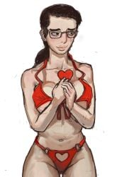 1girls 2d bikini breasts chud chuddette_(mossa) embarrassed female female_focus female_only funny glasses happy heart meme mossa nervous shy solo soyjak swimsuit tears white_background wholesome wojak wojak_comics