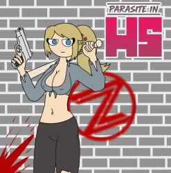 1girls alternate_version_available artist_request baseball_bat blonde_hair clothed clothed_female fhs fhsz3r0 fnafhs fnafhs_z3ro fnafhsrule34 gun joy_(fnafhs) long_hair ponytail solo_female standing tagme weapon weapon_over_shoulder