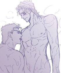 2boys gay jojo's_bizarre_adventure jotaro_kujo licking_male_nipple male male/male male_nipples male_only no_visible_genitalia noriaki_kakyoin nude_male stardust_crusaders yaoi