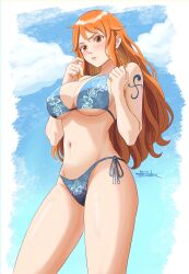 beach bikini female female_only jedbanner nami nami_(one_piece) one_piece post-timeskip shounen_jump two_piece_swimsuit