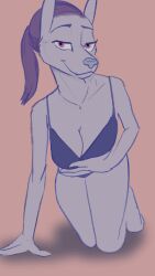 1girls 2d_animation 9:16 all_fours animated anthro beatrice_(soovka) bra breast_play breast_squish breasts canid canine canis clothing copyright_request female female_only jackal looking_at_viewer mammal panties short_playtime solo soovka squish underwear