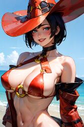 ai_generated black_hair breasts female guilty_gear hat i-no nai_diffusion short_hair stable_diffusion white_skin