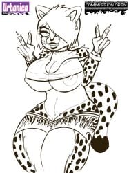 1girls 2d 2d_(artwork) anthro artist_logo artist_name artist_signature big_areola big_ass big_breasts big_butt big_nipples big_thighs black_and_white black_and_white_fur cheetah cheetah_ears cheetah_girl cheetah_humanoid cheetah_print cheetah_tail clothed clothed/nude clothed_female clothes earings female furry girl leggings milf monochrome no_bra no_panties no_underwear peace_sign pierced_ears piercing piercings shoes shoes_on topwear urbanica yiff