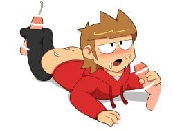 3boys ass blush blushing_male brown_hair cum cum_on_ass cum_on_face eddsworld footjob footjob_from_behind footjob_with_legwear gay gay_sex hoodie male_only mmm_threesome namae86884456 penis red_hoodie socks thighhighs threesome tord_(eddsworld) white_background yaoi